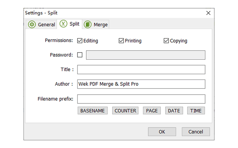 PDF Split - Settings