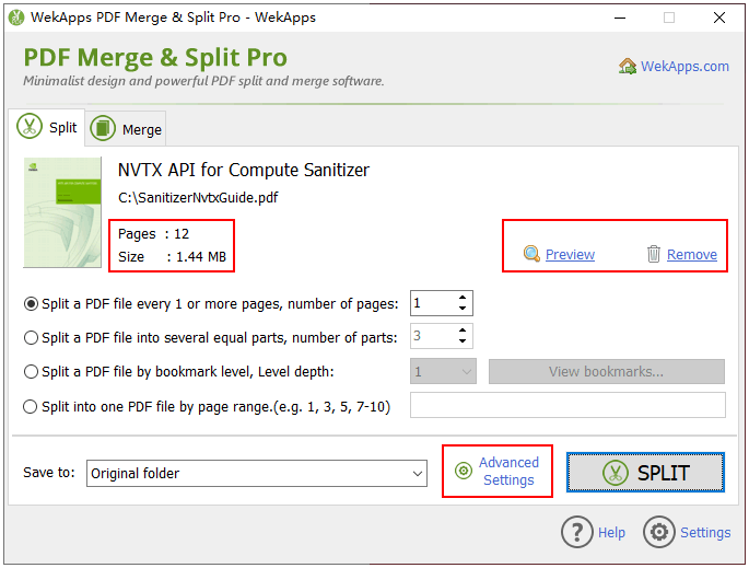 WekApps PDF Merge & Split - Prepare PDF file